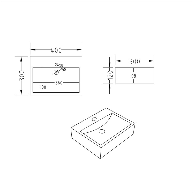 GRADE A1 - Matt White 400mm Wall Hung Basin - Houston