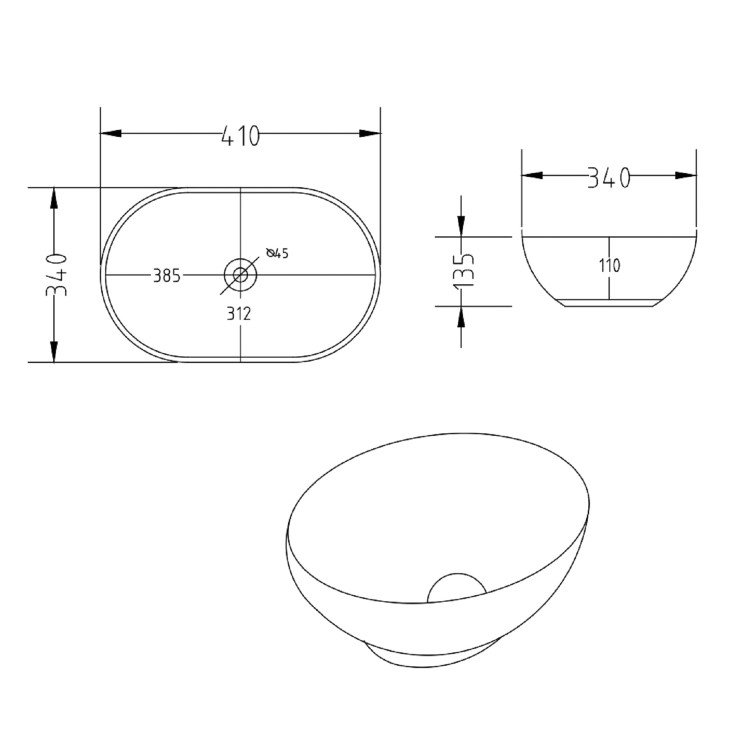 GRADE A1 - Gloss White Oval 405mm Countertop Basin - Shell