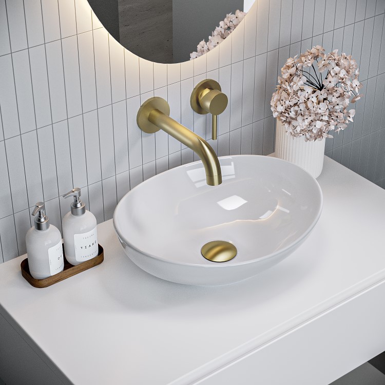 GRADE A1 - Gloss White Oval 405mm Countertop Basin - Shell