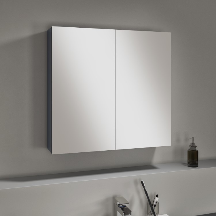 Grey 2 Door Mirrored Bathroom Cabinet 667 x 600mm - Harper