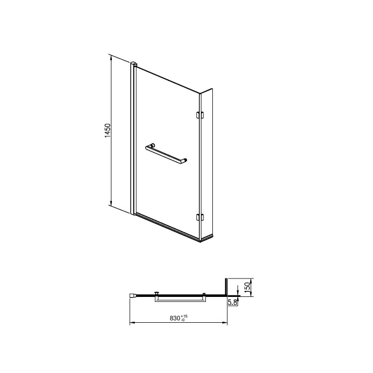 GRADE A1 - Pluto L Shape Chrome Bath Screen with Towel Rail 1450mm