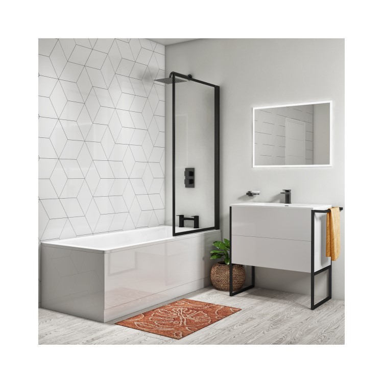 GRADE A1 - Jupiter Matt Black Framed Bath Screen 800mm
