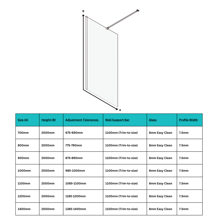 1400mm Chrome Shower Screen for Wetroom & Walk In Shower - Corvus