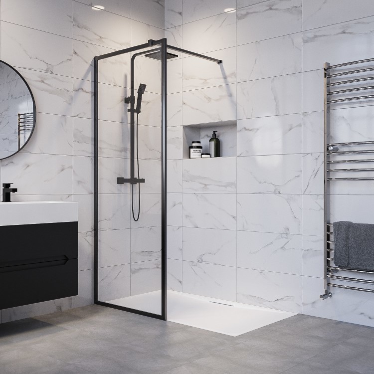GRADE A1 - 1000mm Black Framed Wet Room Shower Screen - Zolla
