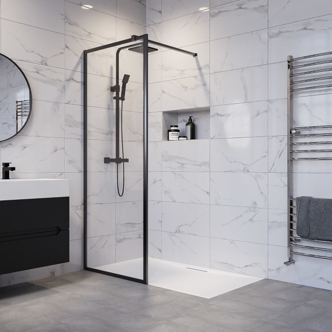 GRADE A1 - 1100mm Black Framed Wet Room Shower Screen - Zolla