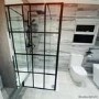 GRADE A1 - Black 900 Grid Wet Room Shower Screen with Wall Support Bar - Nova