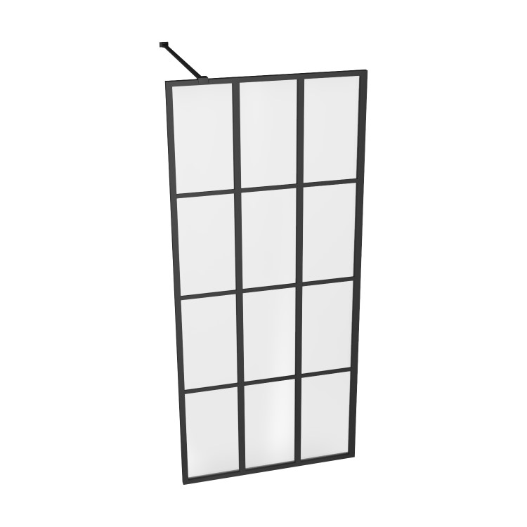 GRADE A1 - Black 900 Grid Wet Room Shower Screen with Wall Support Bar - Nova