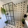 GRADE A1 - Black 900 Grid Wet Room Shower Screen with Wall Support Bar - Nova