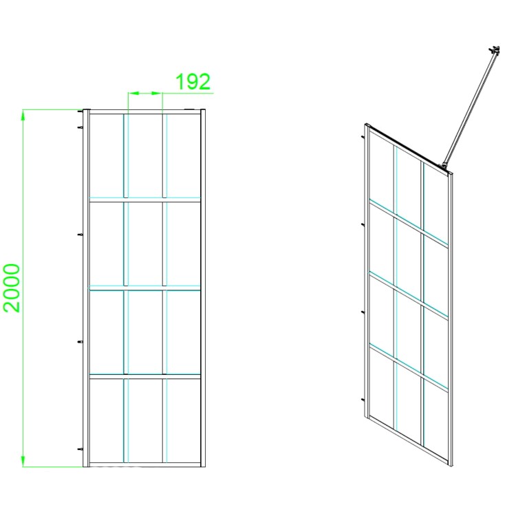 GRADE A1 - Black 900 Grid Wet Room Shower Screen with Wall Support Bar - Nova