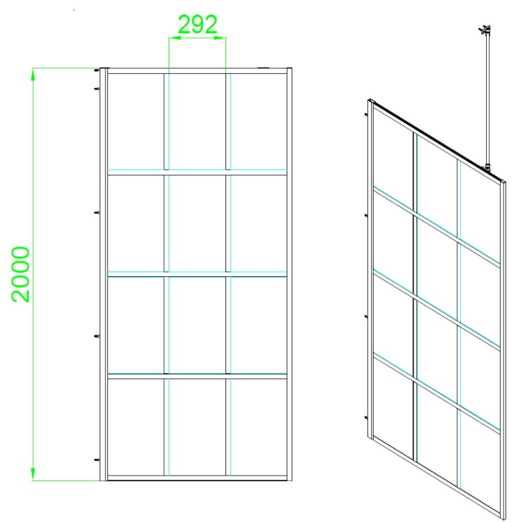 GRADE A1 - Black 1000mm Grid Wet Room Shower Screen with Wall Support Bar  - Nova