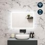 Rectangular Heated Bathroom Mirror with Lights Shaver Socket & Bluetooth Speaker 700 x 500mm - Divine