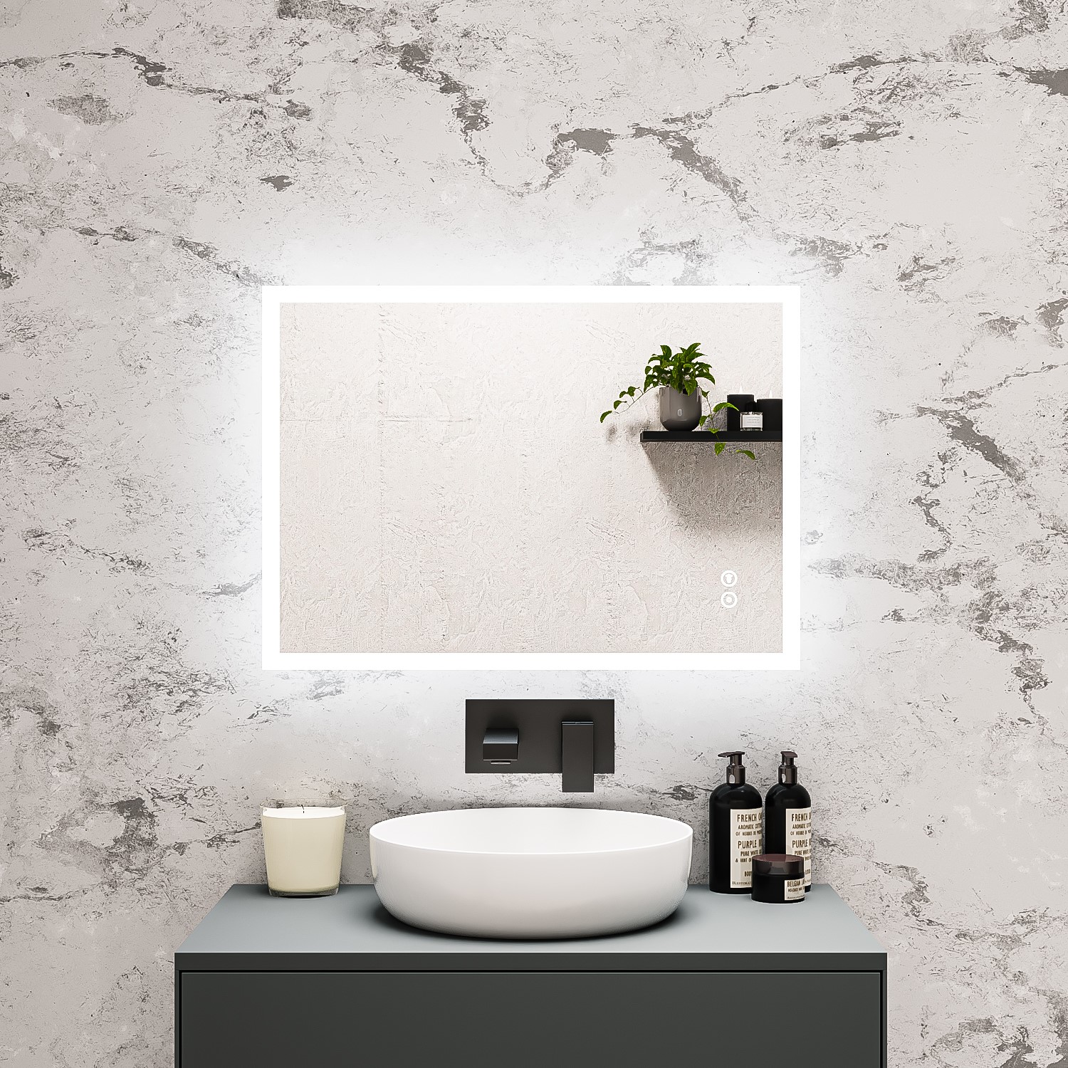 Rectangular Heated Bathroom Mirror with Lights Shaver Socket Bluetooth Speaker 700 x 500mm Divine Page 1 BuyItDirect.ie