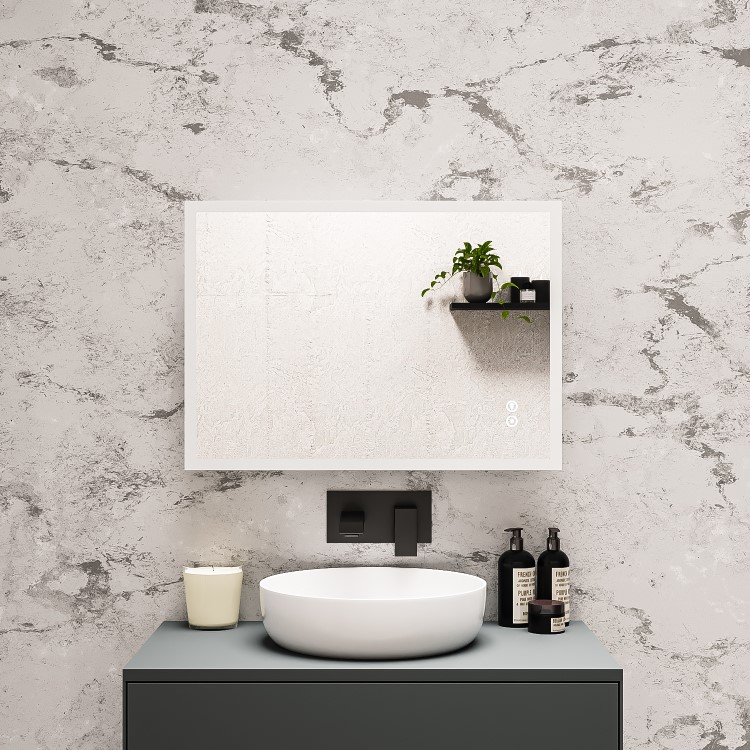 GRADE A1 - LED Bathroom Mirror with Bluetooth & Shaver Socket 700 x 500mm - Divine
