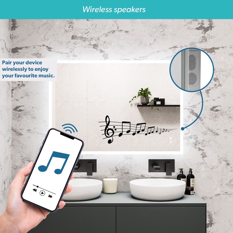 GRADE A1 - LED Bathroom Mirror with Bluetooth & Shaver Socket 700 x 500mm - Divine