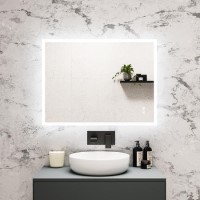 ONLY OPENED - Rectangular LED Bathroom Mirror with Bluetooth & Shaver Socket 800 x 600mm - Divine