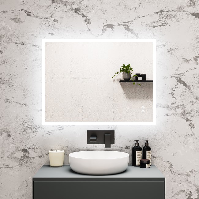 Rectangular LED Bathroom Mirror with Bluetooth & Shaver Socket 800 x 600mm - Divine