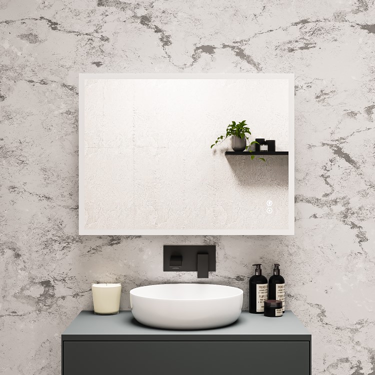 ONLY OPENED - Rectangular LED Bathroom Mirror with Bluetooth & Shaver Socket 800 x 600mm - Divine
