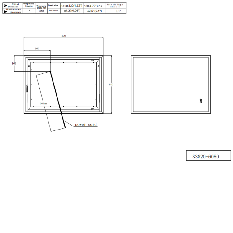 ONLY OPENED - Rectangular LED Bathroom Mirror with Bluetooth & Shaver Socket 800 x 600mm - Divine