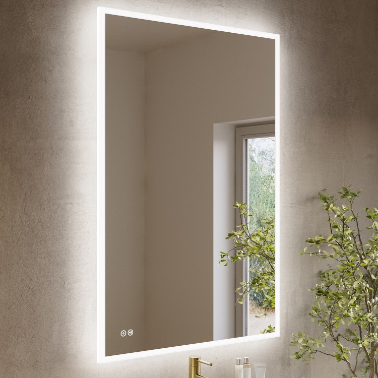 Rectangular Heated Bathroom Mirror with Lights Shaver Socket & Bluetooth Speaker 1200 x 800mm - Divine