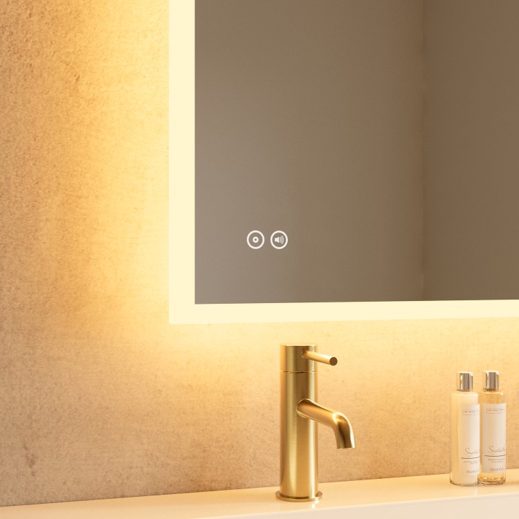 Rectangular Heated Bathroom Mirror with Lights Shaver Socket & Bluetooth Speaker 1200 x 800mm - Divine