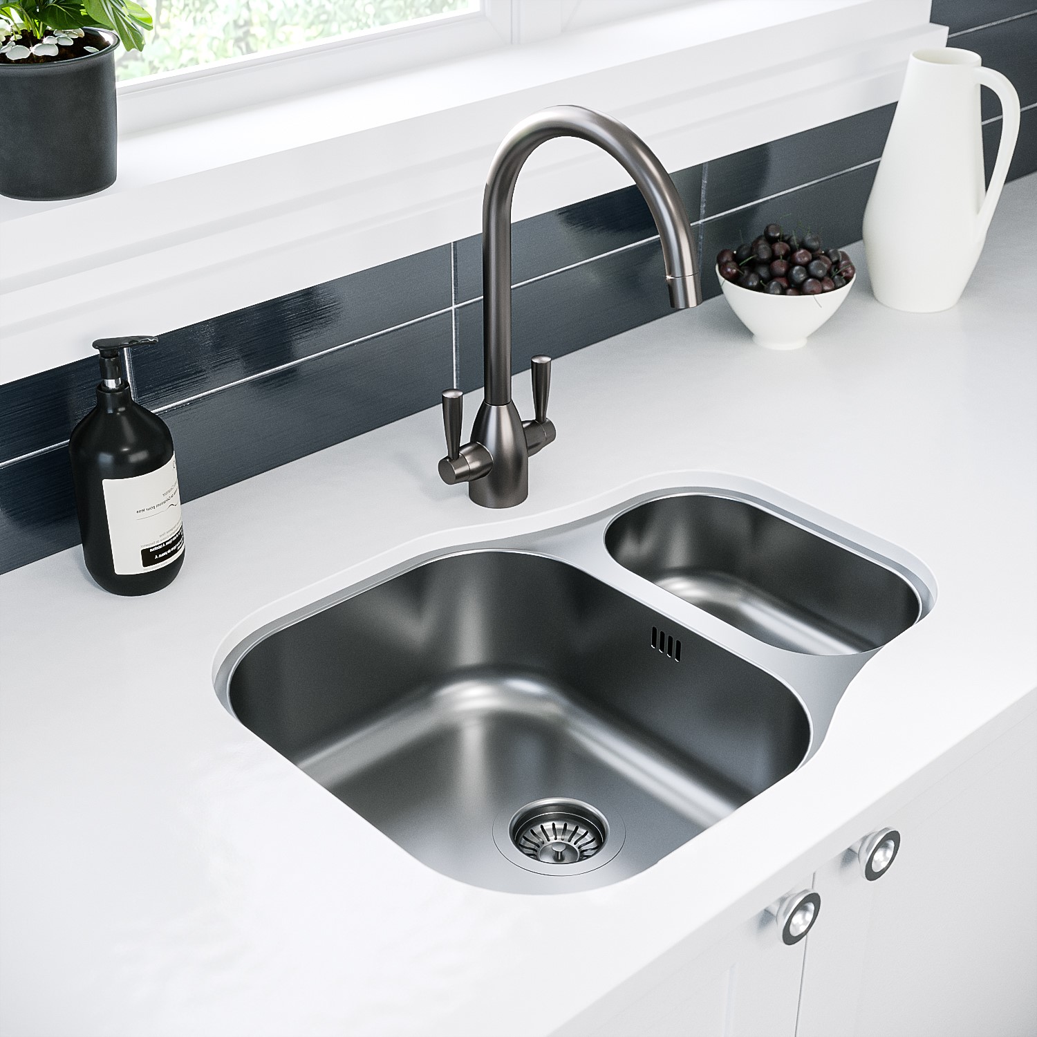 Enza Isabella 15 Bowl Reversible Drainer Stainless Steel Chrome Undermount Kitchen Sink BuyItDirectie Enza Isabella 15 Bowl Reversible Drainer Stainless Steel Chrome Undermount Kitchen Sink BuyItDirectie