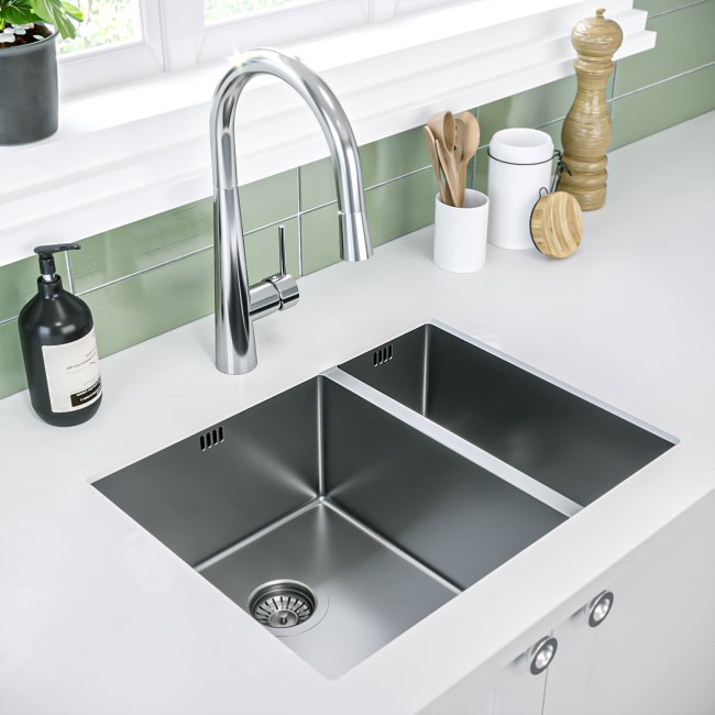 1.5 Bowl Undermount and Inset Chrome Stainless Steel Left Hand Kitchen Sink - Enza Yara