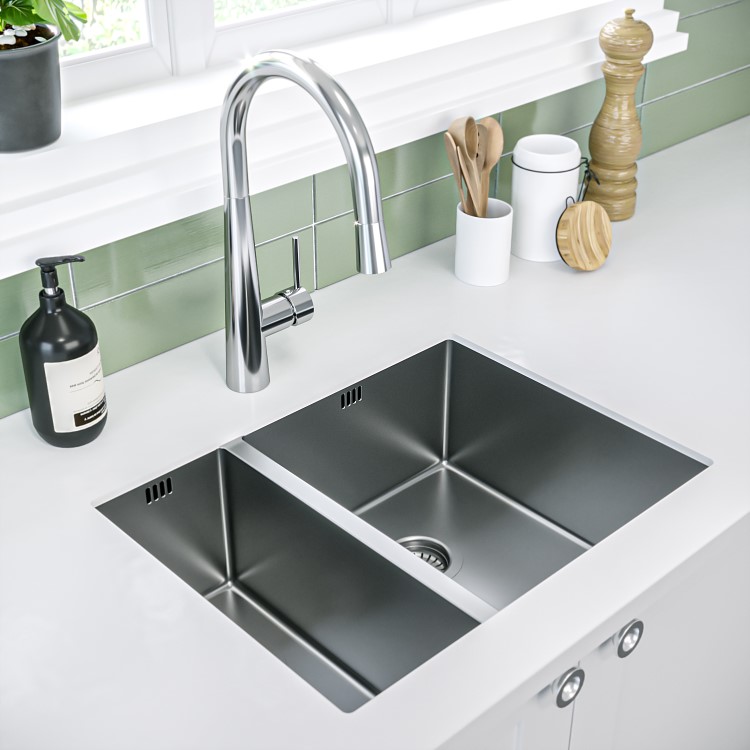 1.5 Bowl Undermount and Inset Chrome Stainless Steel Right Hand Kitchen Sink and Steel Colander- Enza Yara
