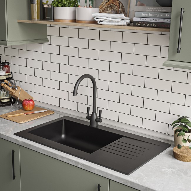 GRADE A2 - Essence Amelia Single Bowl Black Composite Kitchen Sink with Reversible Drainer