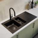 BeBa_26201 1.5 Bowl Inset Black Composite Kitchen Sink with Reversible Drainer - Essence Amelia