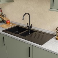ALMOST PERFECT - 1.5 Bowl Black Composite Kitchen Sink with Reversible Drainer - Essence Amelia