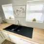 GRADE A2 - Essence Amelia 1.5 Bowl Black Composite Kitchen Sink with Reversible Drainer