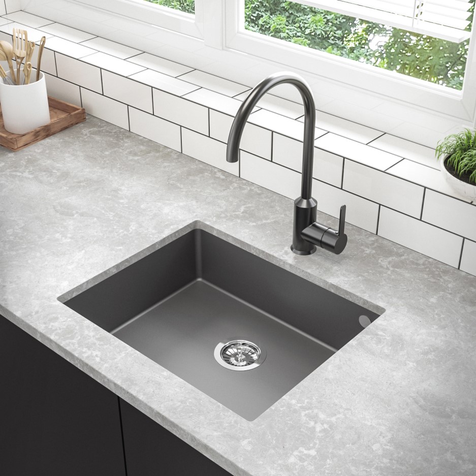 Single Bowl Undermount Grey Granite Composite Kitchen Sink Enza