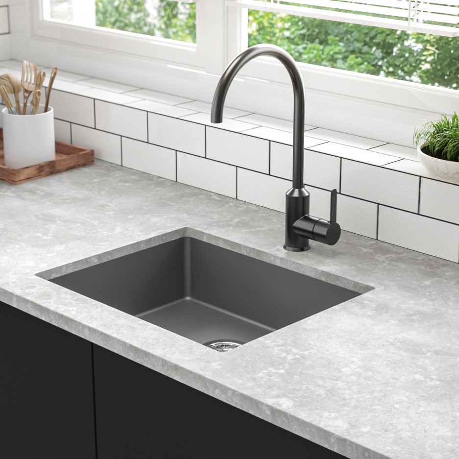 Single Bowl Undermount Grey Granite Composite Kitchen Sink Enza