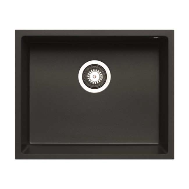 GRADE A1 - Enza Madison Carbon Black Undermount Granite Composite 1 Bowl Kitchen Sink - 500 x 400mm
