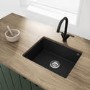 GRADE A2 - Single Bowl Undermount Black Granite Composite Kitchen Sink - Enza Madison