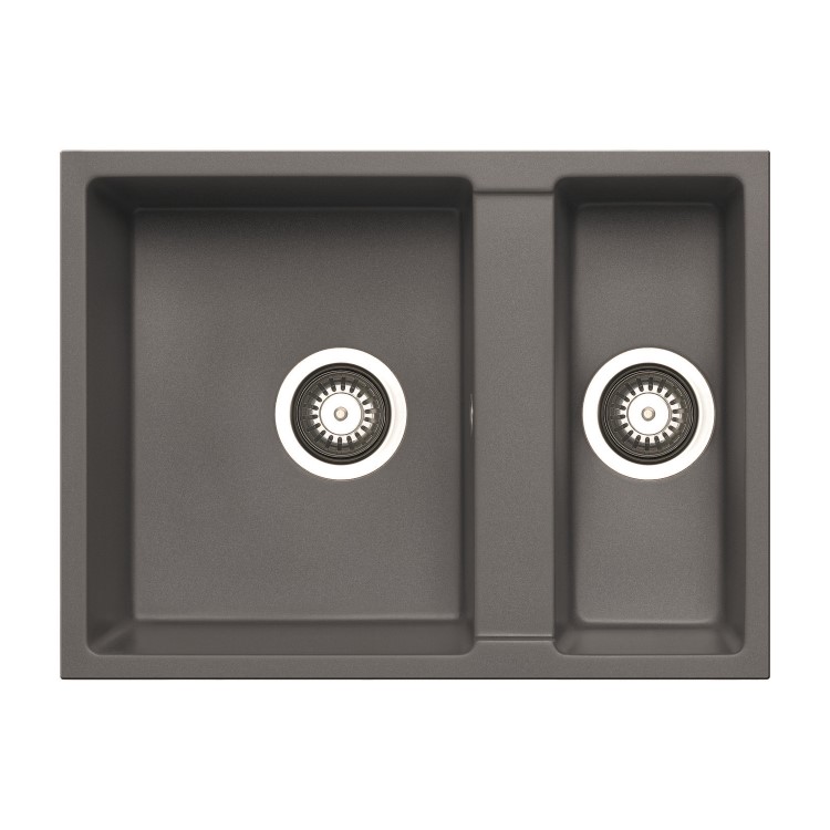 1.5 Bowl Grey Granite Undermount Kitchen Sink & Black Pull Out Kitchen Mixer Tap - Enza Madison
