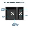 1.5 Bowl Undermount Black Granite Composite Kitchen Sink Reversible - Enza Madison