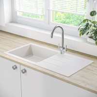 GRADE A1 - Single Bowl Inset White Granite Composite Kitchen Sink - Enza Madison
