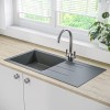 GRADE A1 - Box Opened Enza Madison Single Bowl Grey Composite Granite Kitchen Sink with Reversible Drainer