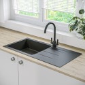 A2/BeBa_26211B ALMOST PERFECT - Single Bowl Inset Black Granite Composite Kitchen Sink with Reversible Drainer - Enza Madison