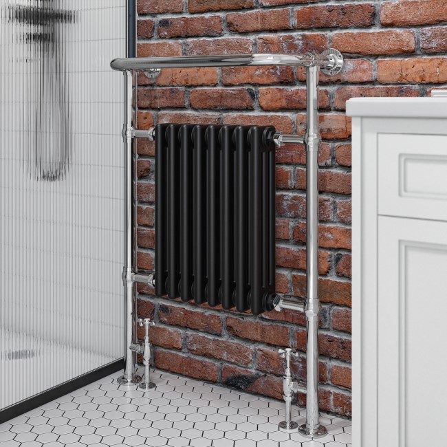 GRADE A1 - Regent Chrome and Black Heated Towel Rail - 952 x 659mm