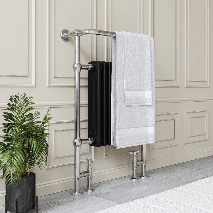 ONLY OPENED - Regent Chrome and Black Heated Towel Rail - 952 x 659mm