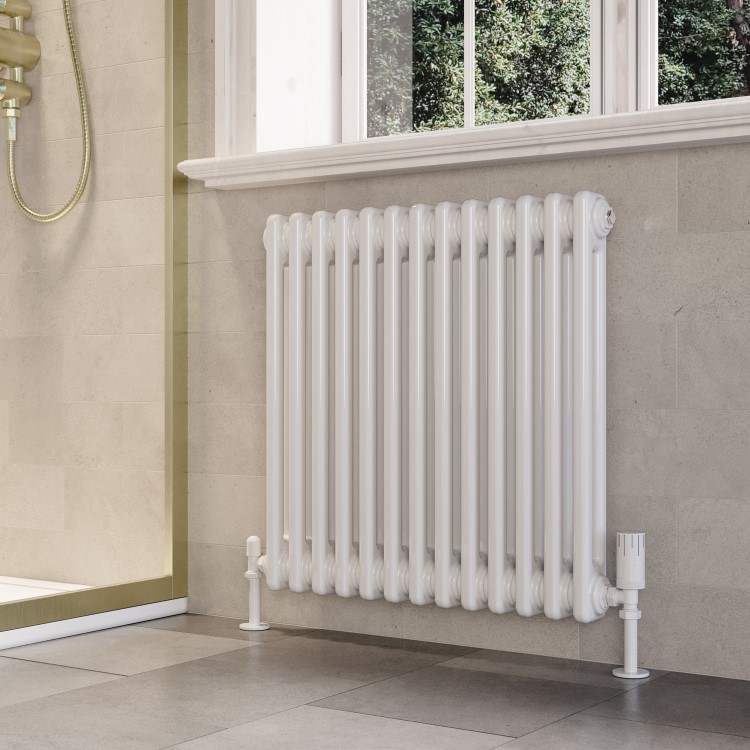 White Horizontal 2 Column Traditional Radiator 600 x 605mm - Nambi