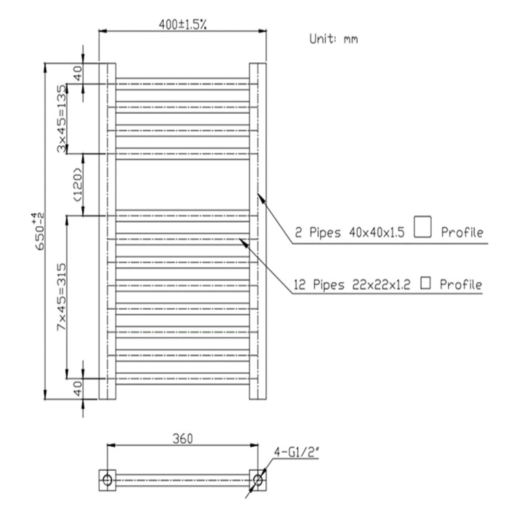 GRADE A1 - Chrome Heated Towel Rail Radiator 650 x 400mm - Dune