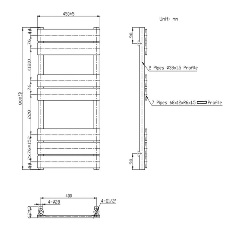 GRADE A1 - Chrome Towel Radiator 800 x 450mm - Tundra