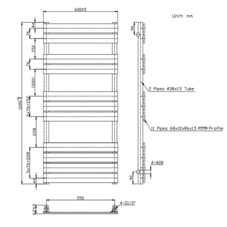 Chrome Towel Radiator 1200 x 600mm - Tundra