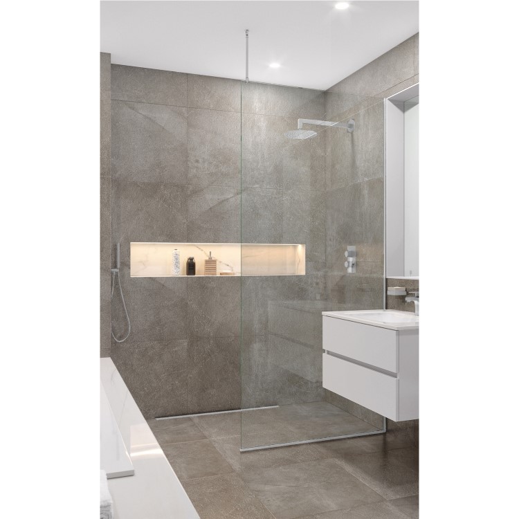 GRADE A1 - Frameless 700mm Wet Room Shower Screen with Ceiling Support Bar - Live Your Colour