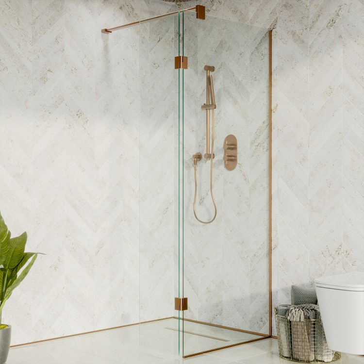 700mm Bronze Shower Screen for Wet Room & Walk In Shower with 350mm Hinged Flipper Panel – Live Your Colour