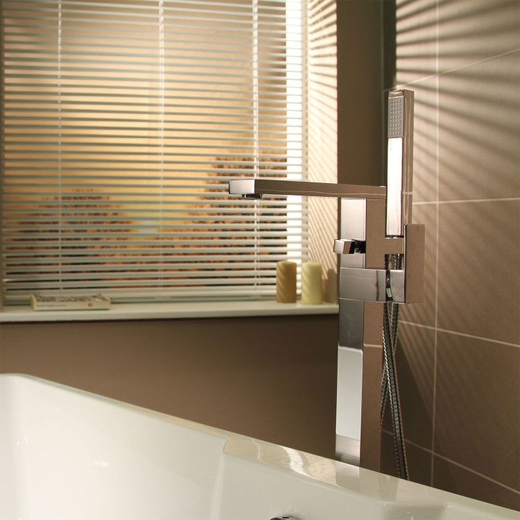 Chrome Freestanding Bath Shower Mixer Tap - Cube