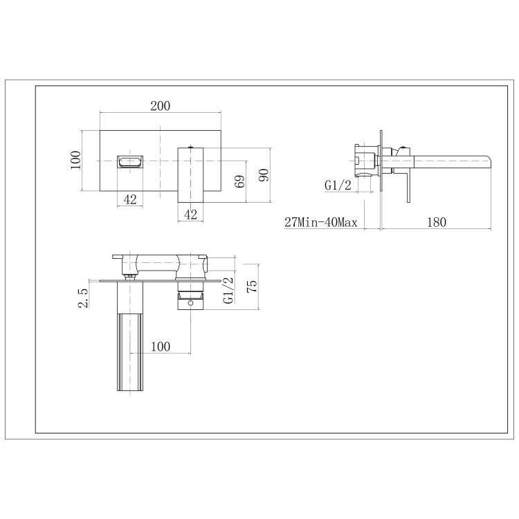 Wall Mounted Chrome Basin Mixer Tap - Quadra